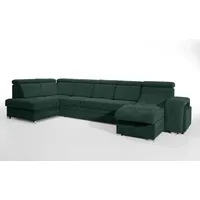 Robin Milan Ecksofa mit Schlaffunktion 2X Bettkasten 7X Kopfstützen 2X Hocker Sofa L-Form Schlafsofa Freistehende Eckcouch Schlafcouch Wohnzimmerm... - Grau/Grün