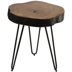 Beistelltisch `Balu` Massivholz: Metallbeine, Baumstammoptik, robust, pflegeleicht. Braun, 35x35x45 cm | Kadima Design