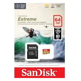 SanDisk Extreme microSDXC UHS-I U3 A2 + SD-Adapter 64 GB