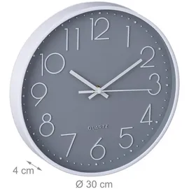 Relaxdays Moderne Wanduhr 30,0 cm 30 grau/weiß