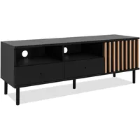Furn.design TV-Lowboard schwarz, Eiche 138 cm mit 3D-Lamellen, Biella