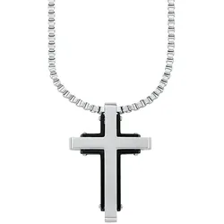 s.Oliver Kette mit Anhänger »Halskette Kreuz, 9076956«, 692381-0 edelstahlfarben-schwarz