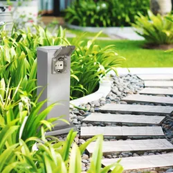 Gartensteckdose 30cm mit 2x Außensteckdosen IP44 - Farbe: Edelstahl