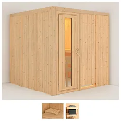 Sauna KARIBU "Rodin", beige (naturbelassen), ohne Ofen, (ohne Ofen), Saunen, ohne Ofen