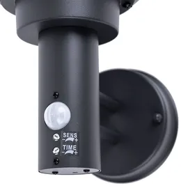 GLOBO LED Aussenlampe mit Bewegungsmelder anthrazit Wandlampe mit Bewegungsmelder Außen Wandleuchte Kugel, im Loch-Design, 1x Filament LED warmweiß Edelstahl ALU, H 32,7 cm