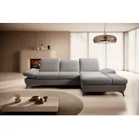Goldstoff Ecksofa mit Schlaffunktion und Bettkasten - L-Form Sofa Beige/Grau, 1 Teile, Modernes Schlafsofa mit Sofakissen - Premium Couch Cord & L-Form grau
