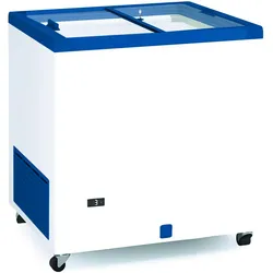 Professionelle Kühltruhe 85 cm und 220 Liter mit Glasschiebetüren. Industrielle Gefriertruhe für Bar, Restaurant und Catering.