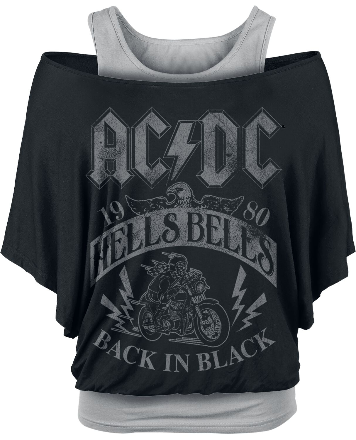 AC/DC T-Shirt - Hells Bells 1980 - S bis XXL - für Damen - Größe L - schwarz/grau  - Lizenziertes Merchandise! - L