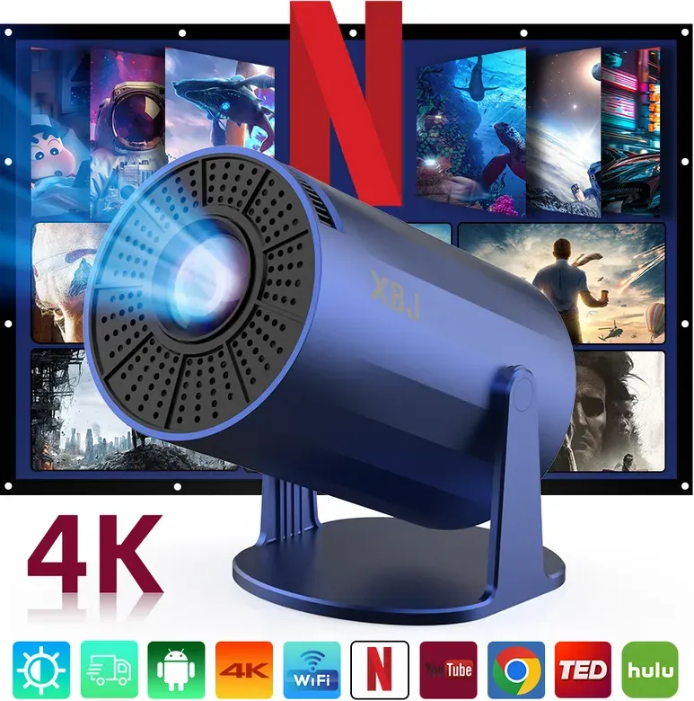 【Verbesserte Version】XBJ Tragbarer Blauer Projektor mit WiFi 6 & Bluetooth 5.2, Smart Mini-Projektor, 1080P HD (4K-Entschlüsselung), Android 11 System, Automatische Trapezkorrektur + 180° Drehbar, 200 ANSI, 40-200