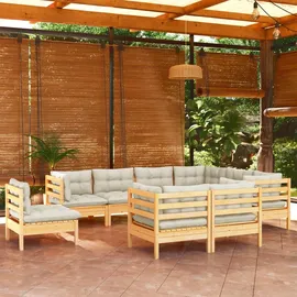 vidaXL Garten-Lounge-Set 9-tlg. creme Kiefer