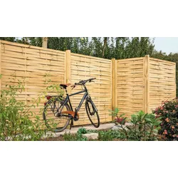 Lamellenzaun 120 x 150 cm - Sichtschutzzaun aus kesseldruckimprägnierter Kiefer/Fichte - Holzzaun mit Flechtzaun Optik - Zäune für Garten & Terrasse