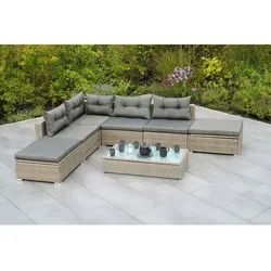 MERXX Gartenmöbelset »Manzano«, 6 Sitzplätze, Stahl/Kunststoffgeflecht, pulverbeschichtet - braun
