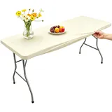 Morbuy Rechteckige Elastische Tischdecke, Rechteckig Tischdecke mit Gummizug Spanntischdecke Gartentischdecke für Outdoor Picknick Camping Partys (153x76cm,Beige)