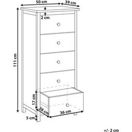 Beliani Kommode mit 5 Schubladen 50 cm Braun