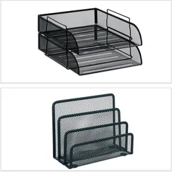 Relaxdays Schreibtisch Organizer Set, 7-tlg., Mesh, Ablagefächer, Zettel-, Brief-, Büroklammer-, Stiftehalter, anthrazit