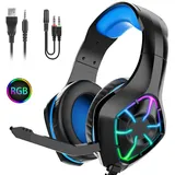 VSIUO Gaming Headset, Headset, PC Headset, Kopfhörer, Headphones, Stereo Gaming-Headset (RGB Licht, Stereo Surround Kopfhörer mit Mikrofon, Noise Cancelling) schwarz