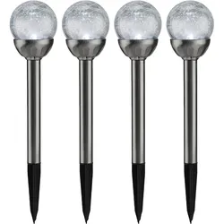 4er-Set Dekorative Solar-Gartenlampe mit Crackle-Effekt-Kugel & Erdspiess, bunt – Garten-Wegelicht & Romantische Gartenbeleuchtung, ideal für Rasen & Beete