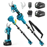 SEESII Akku Astschere Teleskop – Bis Zu 4,5 m Reichweite Elektrische Gartenschere mit Teleskopstange, 40mm Schnittdurchmesser, 2 * 4000mAh Akkus, SK5 Ersatzklinge, 2-in-1-Design ür Baum & Blumenpflege