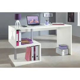 Dmora Schreibtisch Dmorisc, Linearer Schreibtisch mit PC-Halterung, Mehrzweck-Bürotisch, platzsparender Multipositions-schreibtisch, 100 % Italy, cm 140x60h78, glänzend Weiß