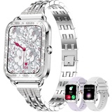 fitonyo Smartwatch Damen mit Telefonfunktion Diamant,1.29" Touch-Farbdisplay,Pulsuhr, SpO2,Schlafmonitor,Menstruationszyklus,19 Sportmodi,Musik,Smartwatches für Damen (Diamant Silber)