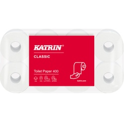 KATRIN Toilettenpapierrolle 400 Blatt, 2-lagig, weiß, 1 Paket = 6 Packungen à 8 x 400 Blatt