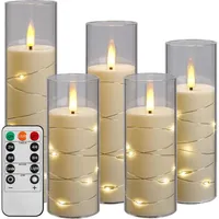 Led-kerze Mit Lichterkette, Batteriebetriebene Kerze Mit Fernbedienung Und 24-stunden-timer, Flammenlose Kerze Für Die Heimdekoration (elfenbeinweiß, 5er-set)