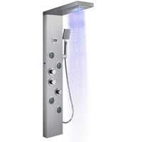 OUGOO LED-Duschpaneel mit Armatur und Temperaturanzeige, 6 in 1 Duschpaneel aus Edelstahl 304, Regendusche, Wasserfall, Handbrause, 4 Massageduschen, Gebürstet
