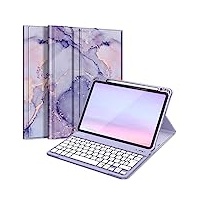 Fintie Tastatur Hülle für iPad Air 5 2022 / iPad Air 4 2020 10.9 Zoll, Schutzhülle mit TPU Rückschale, Pencil Halter und magnetisch Abnehmbarer Tastatur mit QWERTZ Layout, Marmor Lila