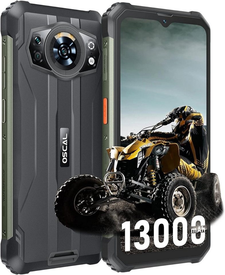 OSCAL Blackview S80 (2023) Dual SIM, 33W Schnellladen, 13.000mAh, 10GB RAM Handy (6.58 Zoll, 128 GB Speicherplatz, mit SD-Karte erweiterbar bis 1TB - Sony IMX362 Triplekamera 12MP+8MP+0.3 MP Kamera, FHD+, 4G Outdoor Smartphone NFC/OTG/GPS, Baustellenhandy, Rugged Phone) schwarz