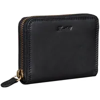 Benthill Geldbörse Klein Leder Mini Geldbeutel Damen RFID Portmonee Slim Portemonnaie, RFID-Schutz Kartenfächer Münzfach Reißverschlussfach schwarz