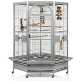 Montana Cages Vogelkäfig Eckkäfig DENVER - Eckvoliere XXL, Papageienkäfig, Papageienvoliere, Platinum grau