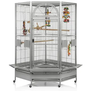 Montana Cages Vogelkäfig Eckkäfig DENVER - Eckvoliere XXL, Papageienkäfig, Papageienvoliere, Platinum grau