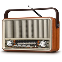 PRUNUS J-120 AM/FM/SW Retro Radio Klein, Kofferradio mit 1800mAh Akku, oder AC-Strom, Küchenradio Nostalgie Radio mit Bluetooth, Unterstützt USB/TF/AUX, Einfaches Radio für Senioren.[Hellgold]