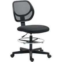 Vinsetto Bürostuhl, Ergonomischer mit Zeichenstuhl verstellbarem Fußring, 93-113 cm Höhenverstellbarer Drehstuhl, Schreibtischstuhl mit Rollen, Arbeitsstuhl, Schwarz