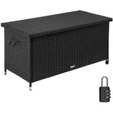 Tectake Auflagenbox, mit Rattangeflecht, komfortable Hubautomatik, 121 x 56 x 60 cm,
