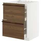 IKEA METOD / MAXIMERA Unterschr.f. Kochf./2 Fronten/2Sch. weiß/Stensta Eschenfurnier dunkelbraun 60x60 cm
