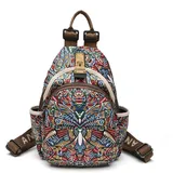 ANFUMAN Kleine Rucksäcke für Damen, Mini-Rucksack, wasserdicht, farbenfroher Druck, Freizeit, Reisetasche, Libelle mit Blume, Small