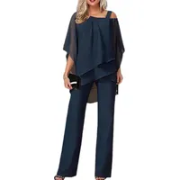 JIAALU Hosenanzug Damen Zweiteiler Chiffon Shirt Tüll Abendanzug Sets Elegant Vintage 2-Teiliges Set Outfit Hohe Taille Hosenanzug Cocktail Party Festlich Hosenanzug - 3XL