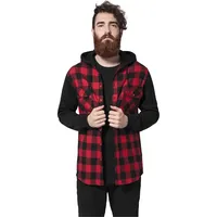 URBAN CLASSICS Hooded Ed Flanell Sweat Sleeve Hemd Black