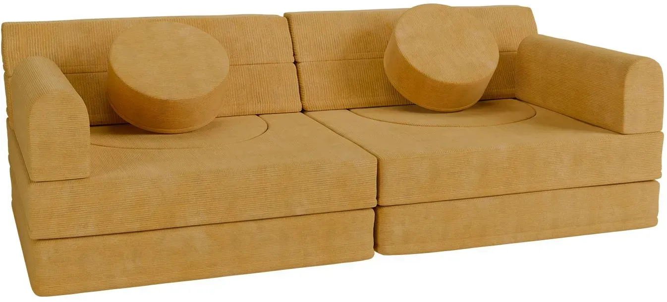 Kindersofa Kayo mit Cord Bezug & Kissen - gelb
