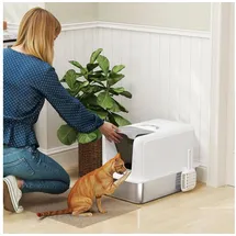 PawHut Katzentoilette Edelstahl 40,5 x 60,5 x 41,5 cm Weiß