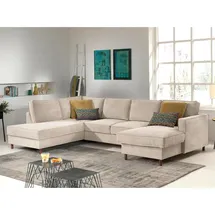 lisa design - Jake - Wohnlandschaft - Mit Schlaffunktion Und Bettkasten - 7-sitzer - Aus Cord - Links - Beige