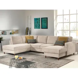 lisa design - Jake - Wohnlandschaft - Mit Schlaffunktion Und Bettkasten - 7-sitzer - Aus Cord - Links - Beige