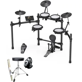 Nux DM-210 E-Dum elektronisches Schlagzeug Drumset mit Mesh Heads (Dual-Triggering-Technologie, Aux-In, Bluetooth, Coach-Funktion, USB-Anschluss für MIDI und Sound-Library, Kopfhörerausgang), Schwarz