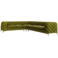 ECKSOFA Chesterfield Lexi Olive Samt, langer Schenkel rechts