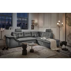 Ecksofa ED EXCITING DESIGN "Bolonia L-Form", grau, B:283cm H:107cm T:217cm, 100% Polyester, Sofas, mit Bettkasten, Schlaffunktion und Strassstein