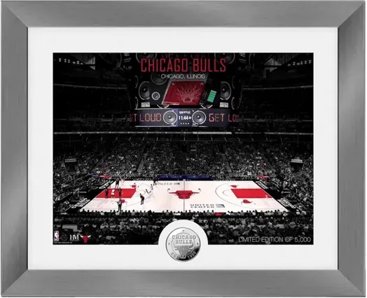 The Highland Mint NBA Chicago Bulls Court Silver Coin Frame Collectible Rot