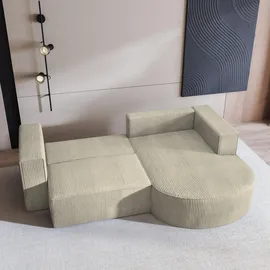 masseno ECKSOFA SORELA P R-S Creme Kordstoff mit Schlaffunktion