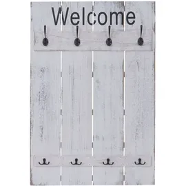 Mendler Garderobenpaneel HWC-C89 Welcome 91 x 60 cm Weiß