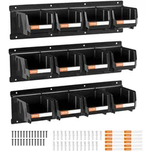 Vevor Stapelboxen Wandmontage, 137x105x75mm (12er-Pack) & 3 Metallschienen, Sichtlagerboxen für Schrauben, Muttern, Bolzen, Nägel, Werkzeug-Organizer für Werkstatt, Bastelraum, Garage, Schwarz